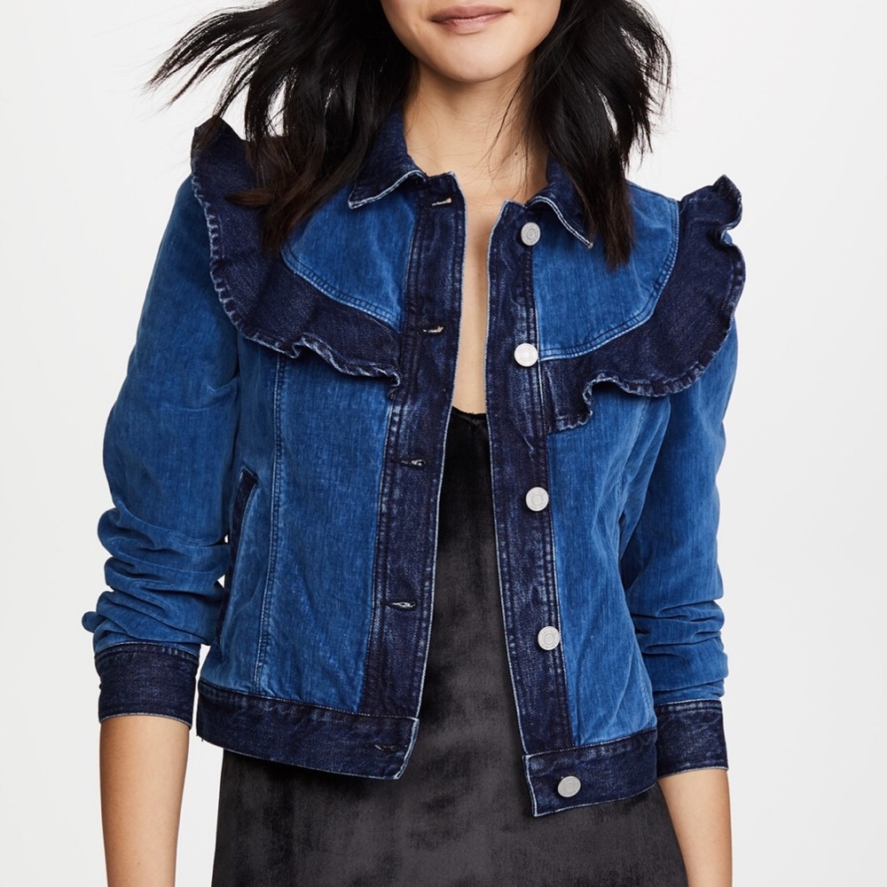 Denim w/ Ruffle Trim Jacket | Rebecca Taylor | XS